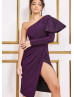 One Sleeve Purple Lurex Split Elegant Party Dress